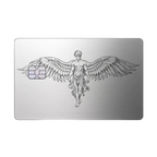 Caduceus Prestige metal card with winged emblem in brushed silver finish