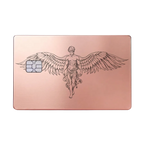 Caduceus Prestige metal card with winged emblem in glossy rose gold finish