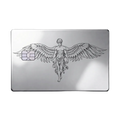 Caduceus Prestige metal card with winged emblem in glossy silver finish