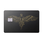 Caduceus Prestige metal card with winged emblem in matte black and gold finish