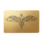 Caduceus Prestige metal card with winged emblem in matte gold finish