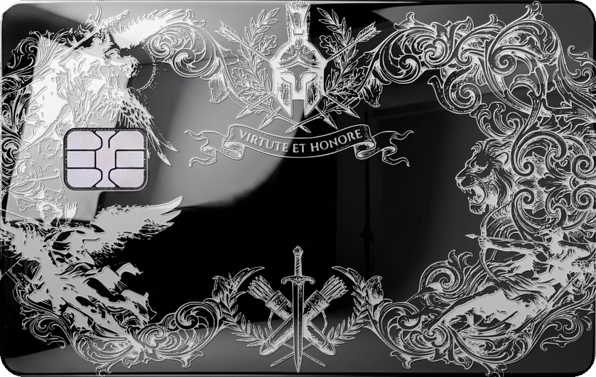 Glossy black Regal Crest luxury card with contrasting silver ornamental detailing
