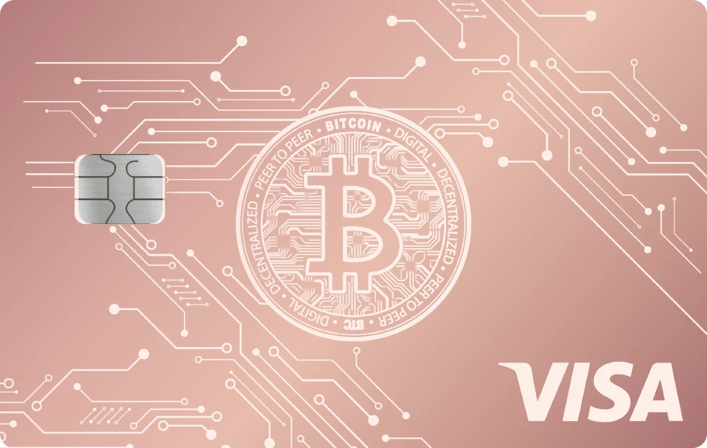 Bitcoin Circuit metal card in Glossy Rose Gold, engraved stainless steel by Metacards