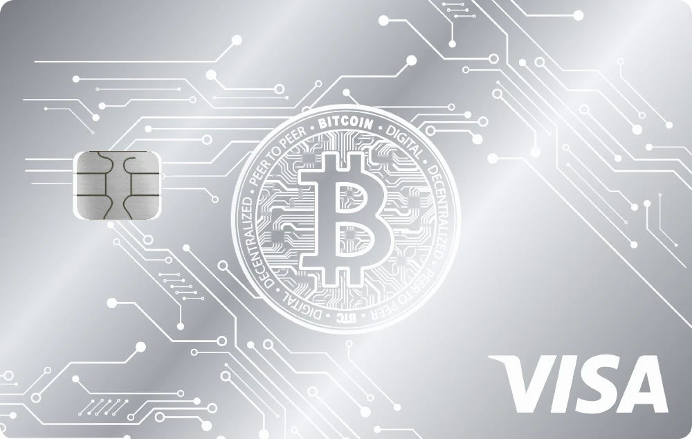 Bitcoin Circuit metal card in Glossy Silver, engraved stainless steel by Metacards