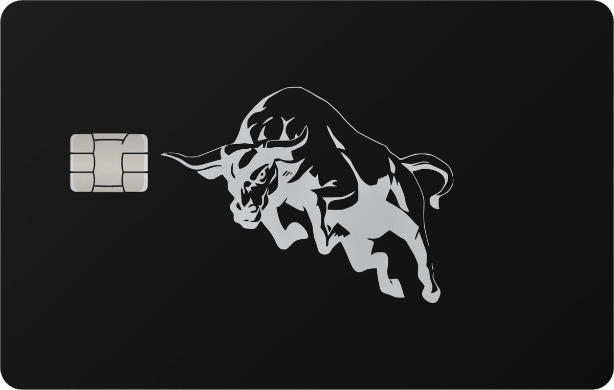 Bull metal card in Black Silver