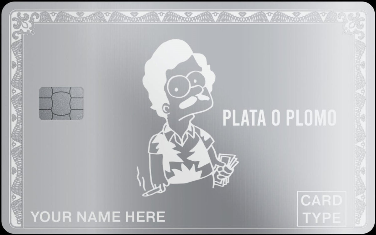 Plata o Plomo metal card, engraved stainless steel by Metacards (view 3 of 6)