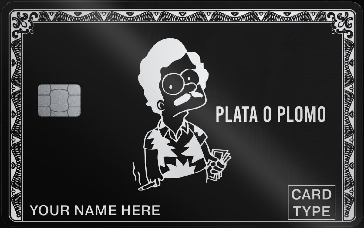 Plata o Plomo metal card in Glossy Black Silver