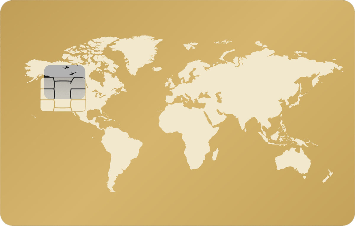 World Map Silver metal card in Matte Gold